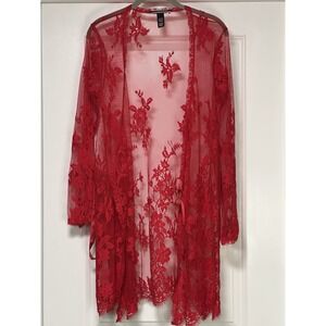 Victoria Secret, Women's Floral Lace Robe, Red, Size XS/S‎